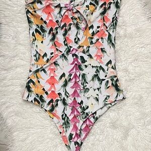 Stone Fox Swim Floral One-Piece Strapless Bikini With Tie Front Cut Out